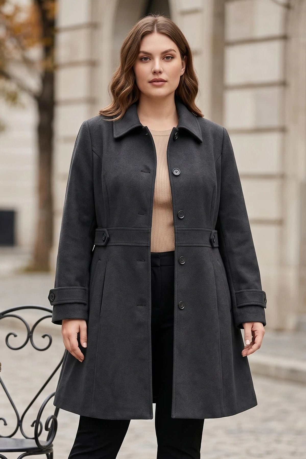 Manteau long ceinturé⎢Col à revers