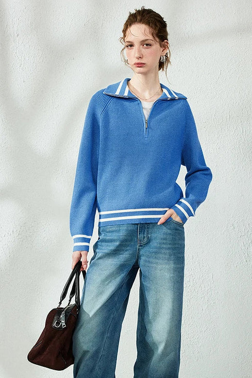 Le Pull en Maille Rayé Demi-Zip