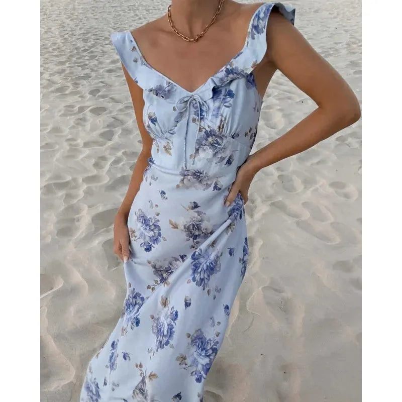 Robe flora dos nu à Volants & l'essence de l'été coquette