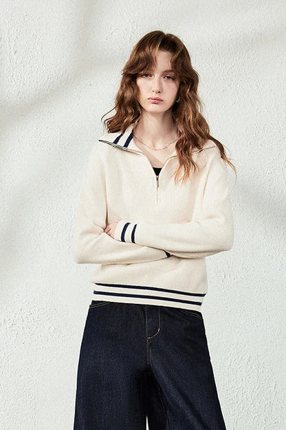 Le Pull en Maille Rayé Demi-Zip