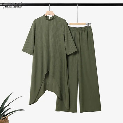 Ensemble Col Montant Côtelé⎮Pantalon Large