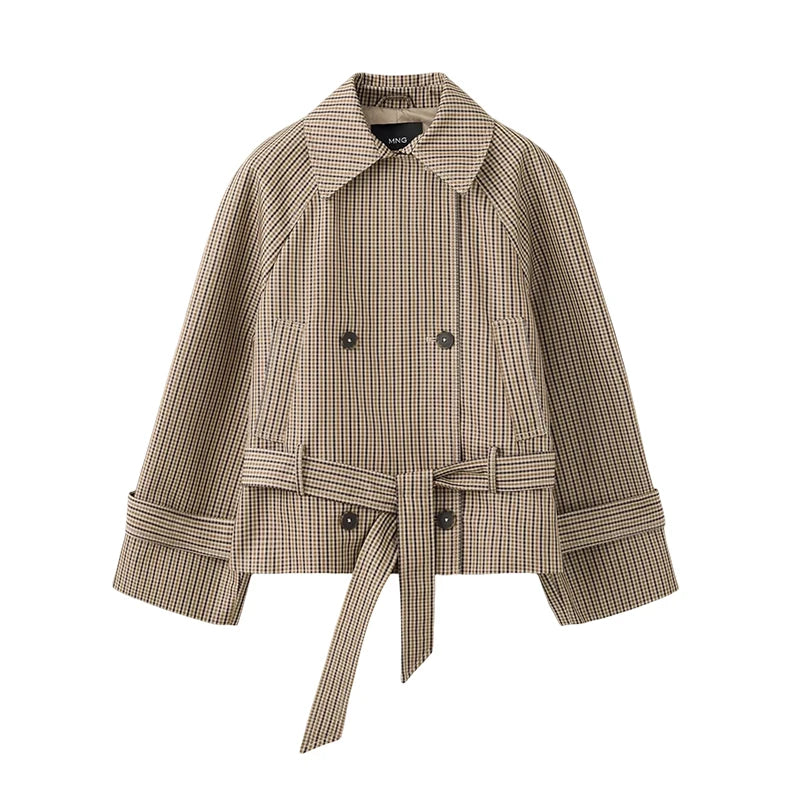 Veste Courte à Carreaux et Ceinture