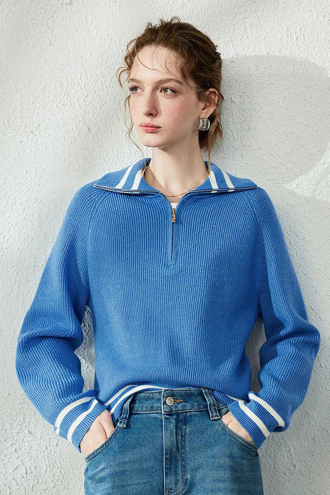 Le Pull en Maille Rayé Demi-Zip