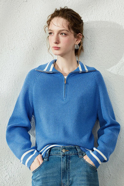 Le Pull en Maille Rayé Demi-Zip