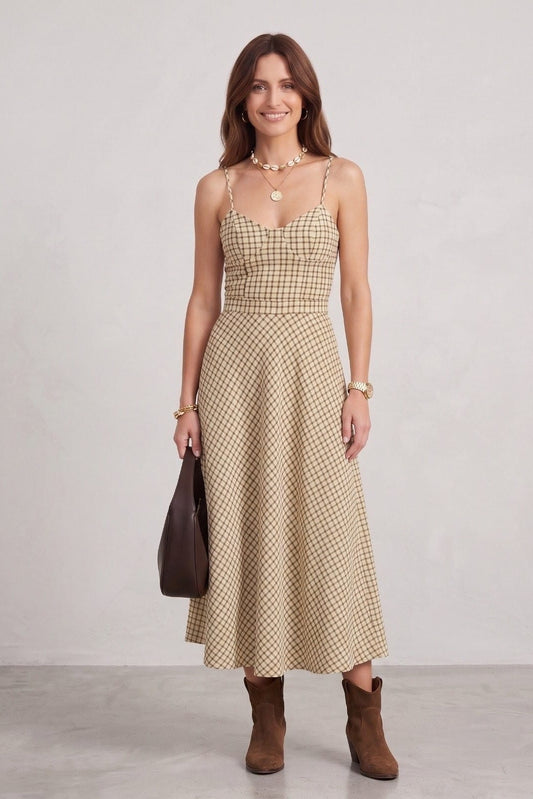 Robe Midi Léna & Romance à Carreaux