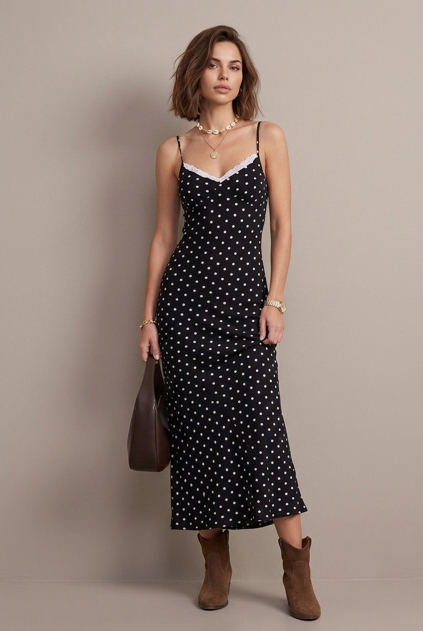 Robe Midi Chloé⎮Pois Rétro, Dentelle