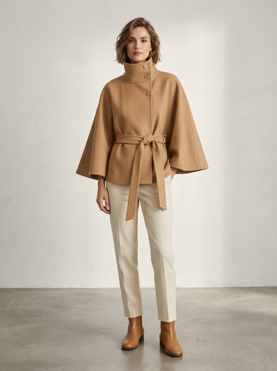 Manteau Ceinturé Col Montant  L'Élégance Enveloppante