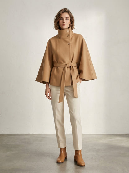 Manteau Ceinturé Col Montant  L'Élégance Enveloppante
