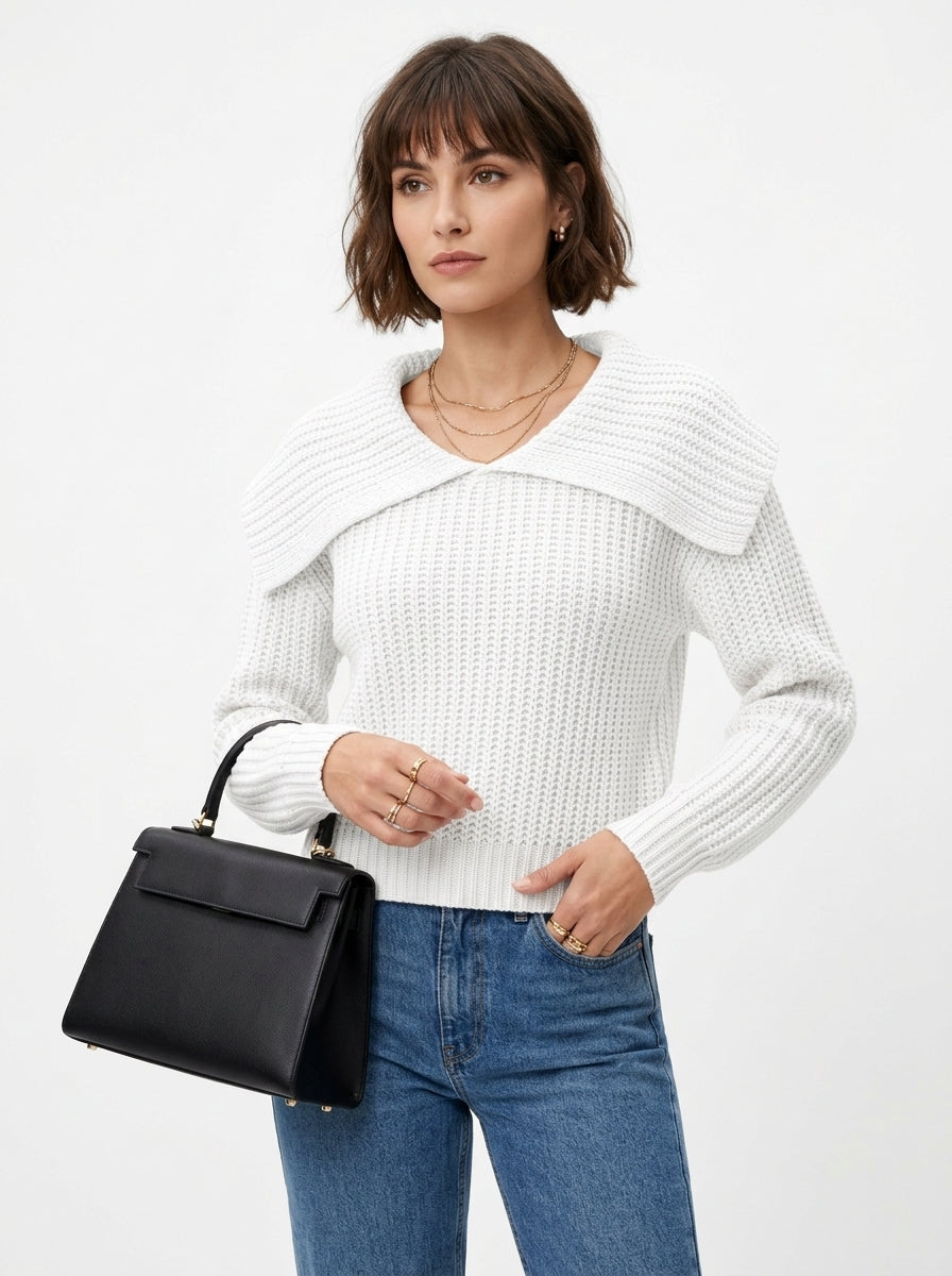 Pull Col Rabattu en Maille